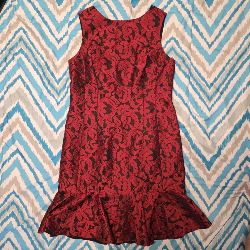 Ann Taylor Red and Black Ruffled Sheath Mini Dress